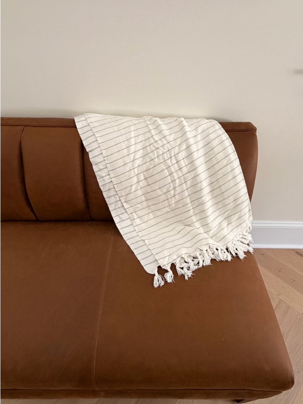 Authentic Mexican Hand Woven Cotton Stripe Throw Blanket - Off White